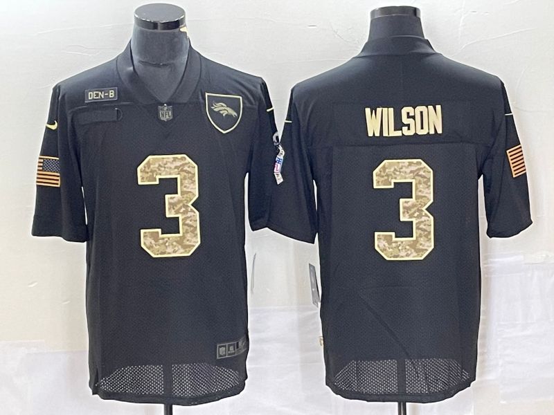 Men Denver Broncos #3 Wilson Black camo Nike Olive Salute To Service Limited NFL Jersey
